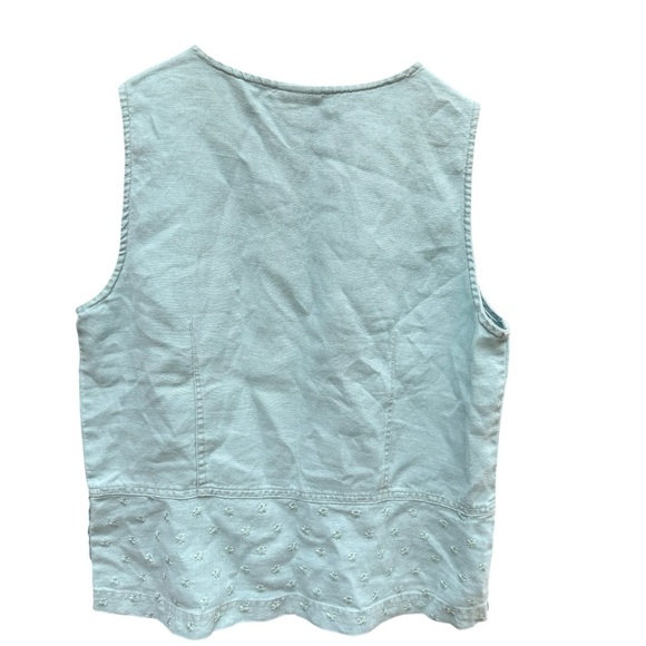 J Jill Womens Green Sleeveless Tank Top flower detail Button Tie On Side Size M - Picture 7 of 11